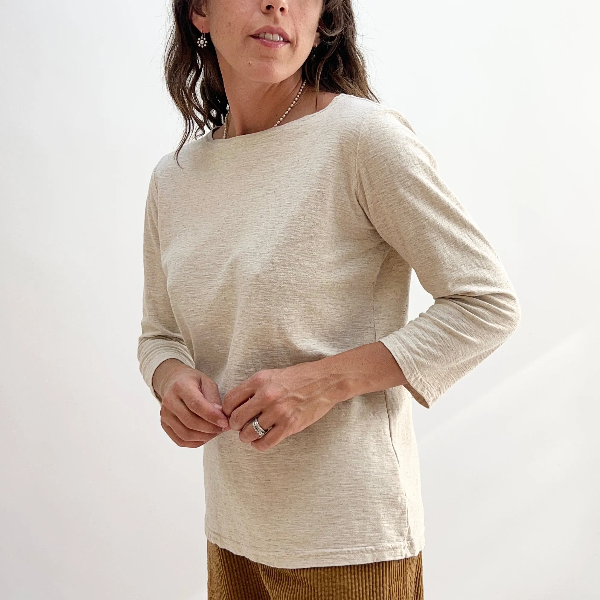 Cut Loose | 3/4 Sleeve Linen Blend Boatneck Tee Shirt in Laundered