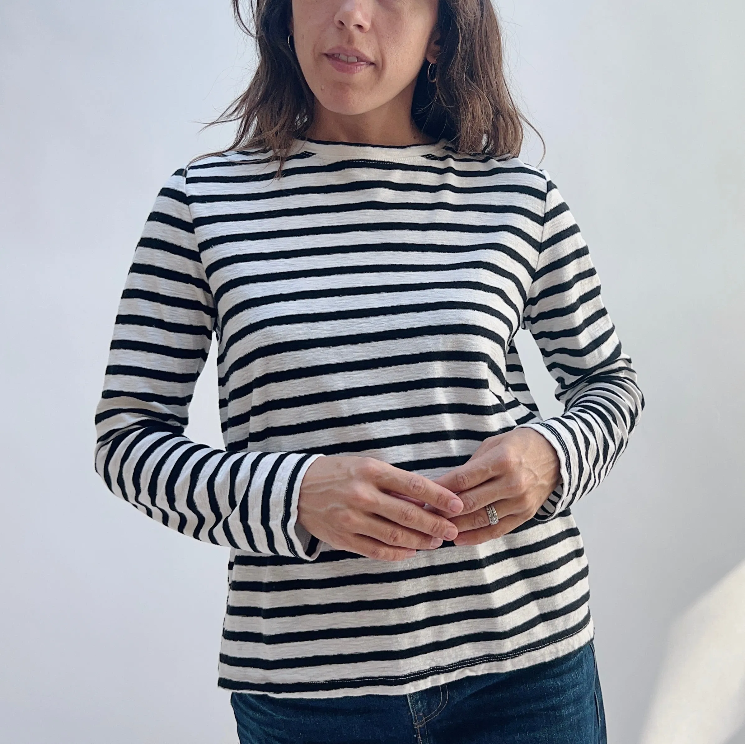 Cut Loose | Long Sleeve  Easy Tee in White Stripe