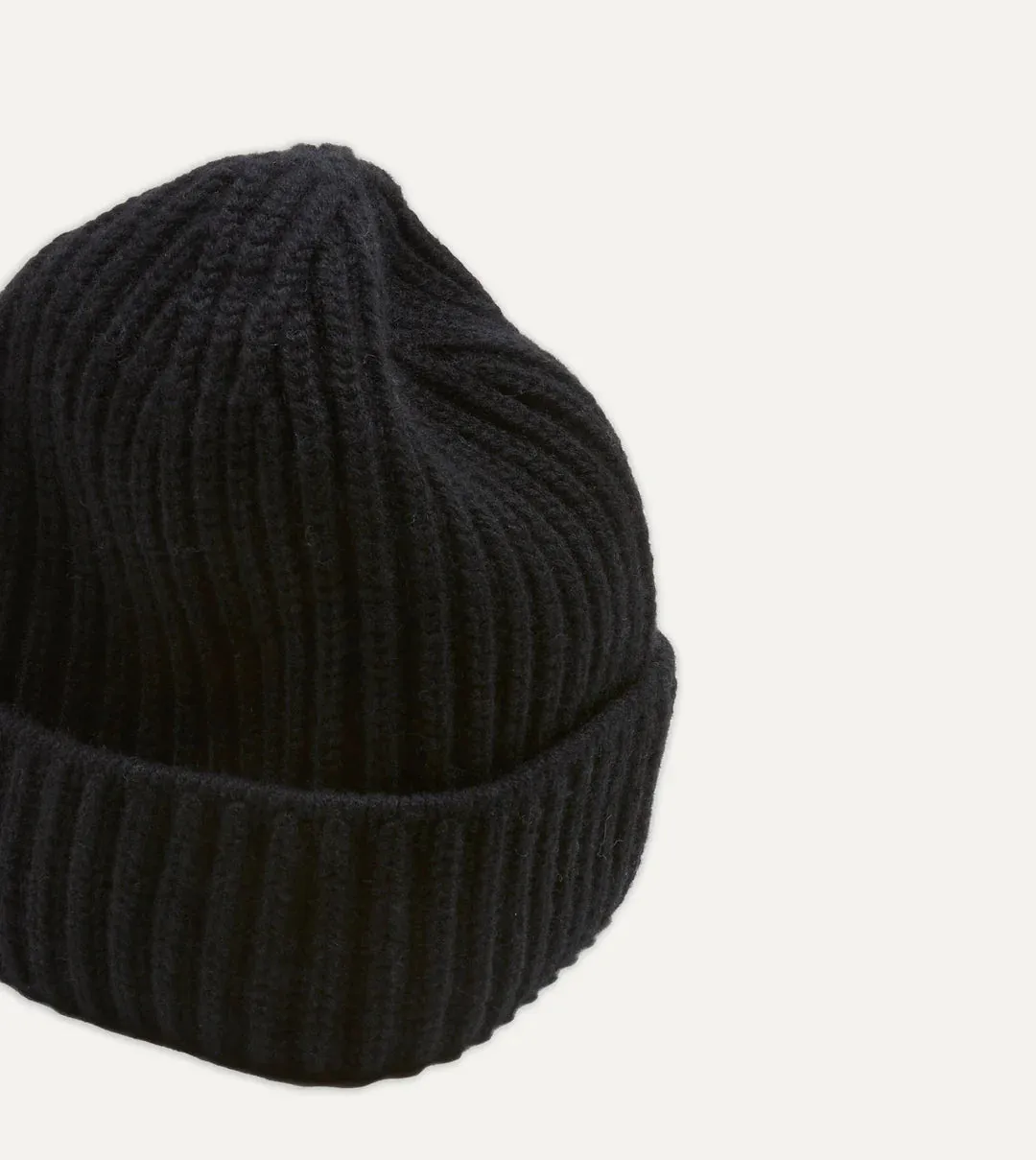 Drake's Cashmere Ribbed Knit Beanie / Black