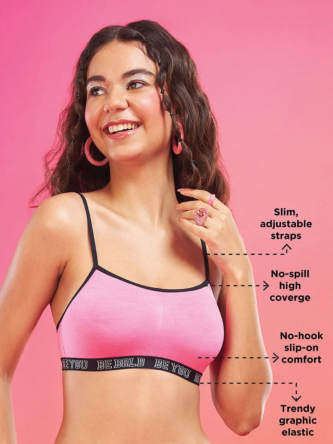 Enamor XO Candy Pink Non-Wired Non Padded Regular Bra - Baylish