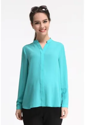 Eve Mandarin Collar Long Sleeve Maternity Top Turquoise