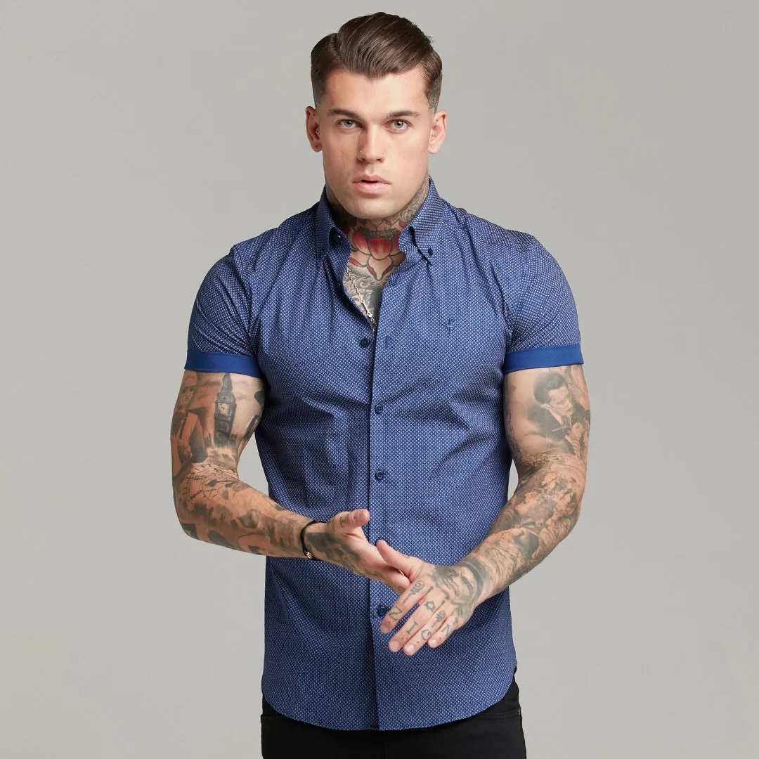 Father Sons Classic Navy Print Short Sleeve Button Down - FS607