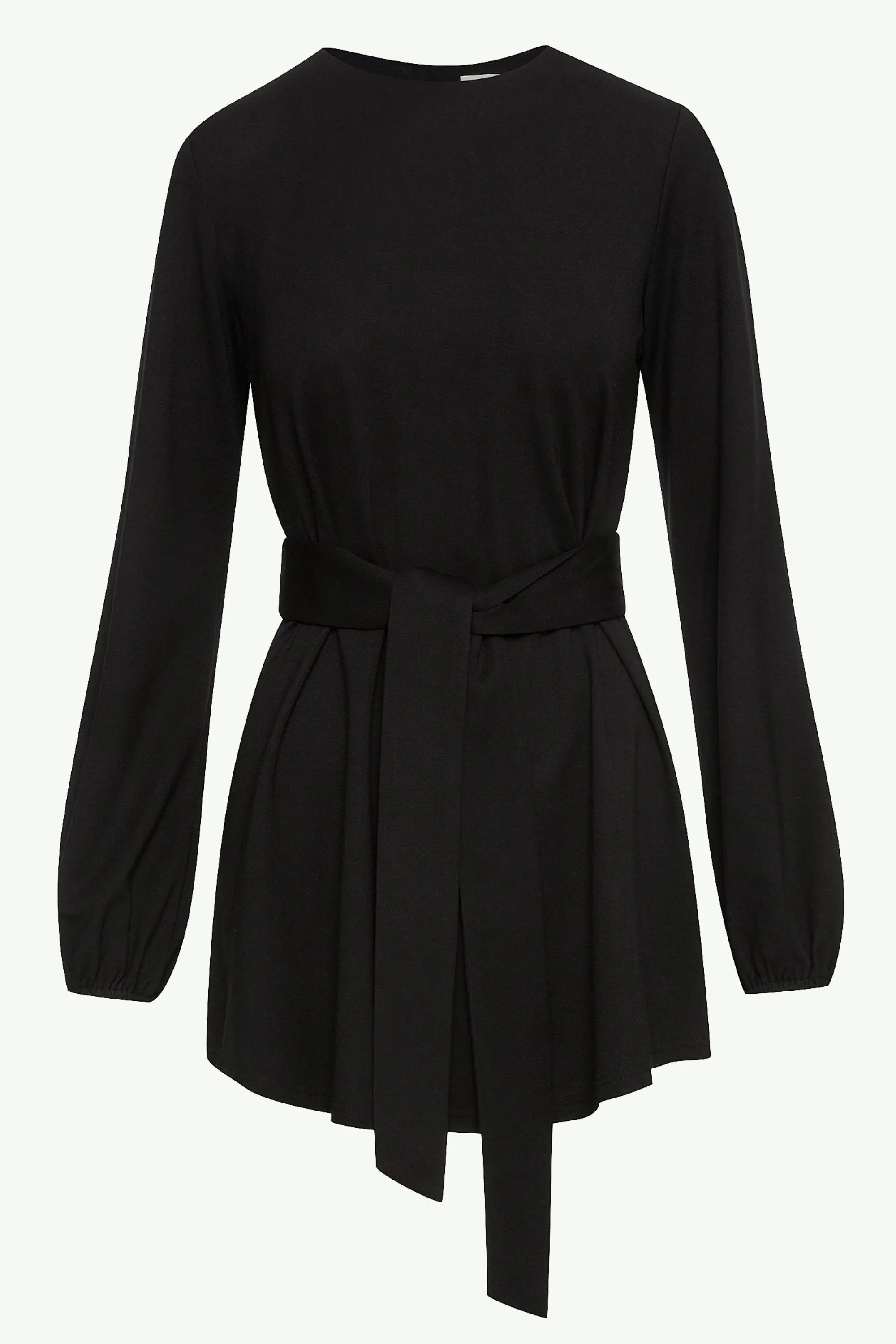 Fatima Everyday Belted Jersey Top - Black