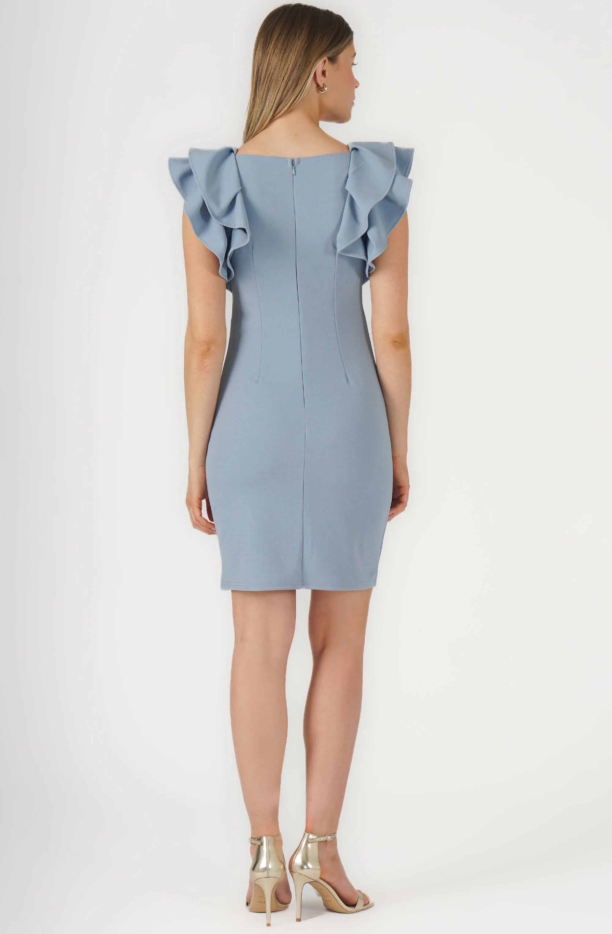 Fitted Dress with Ruffle Sleeves