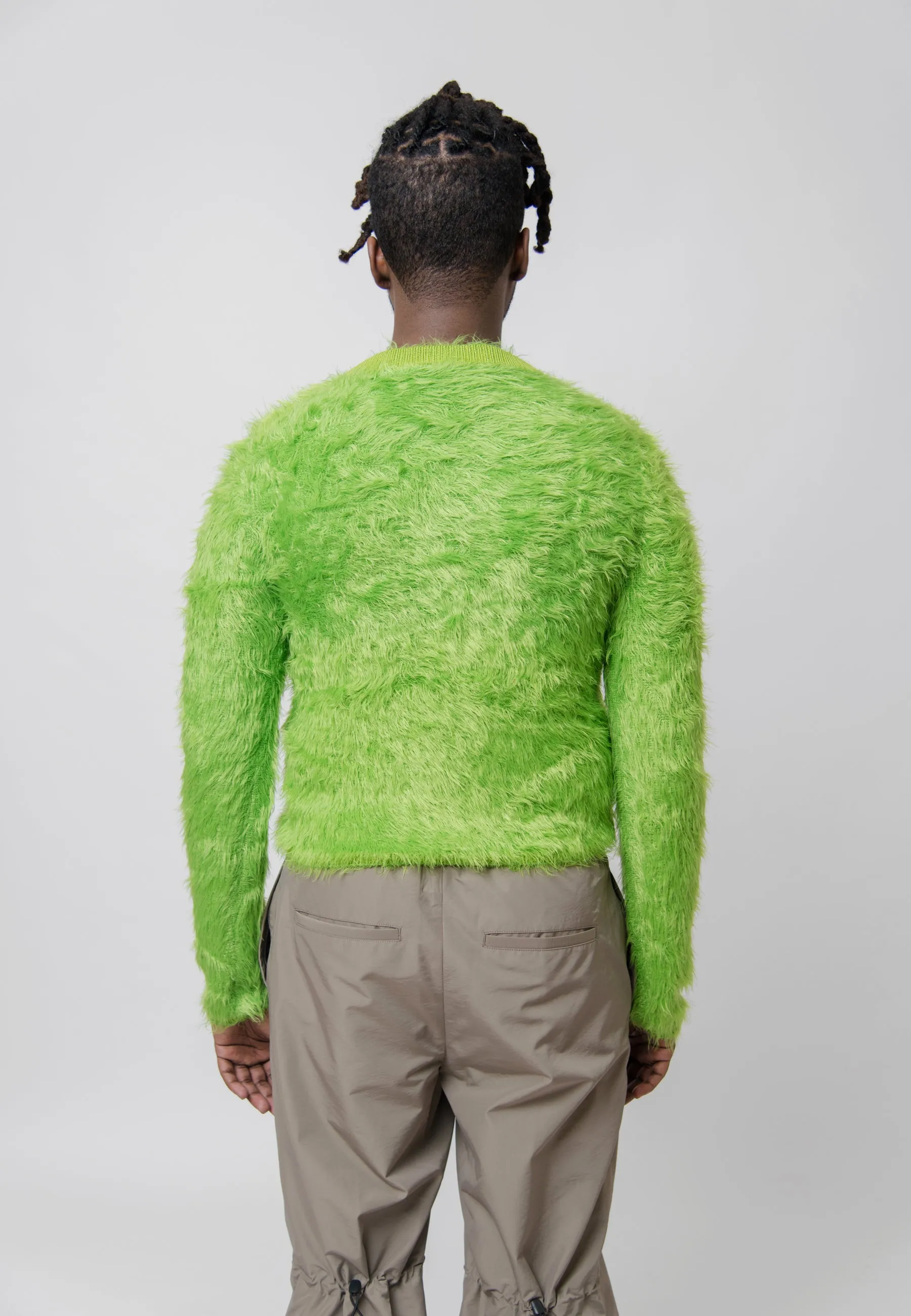 Fluffy V-Neck Sweater Apple Green KNIT000376