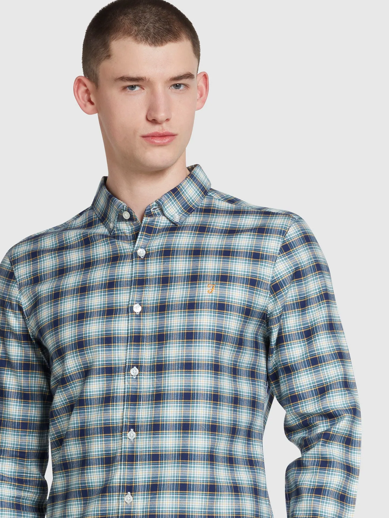 Fraser Slim Fit Check Long Sleeve Shirt In Brook Blue