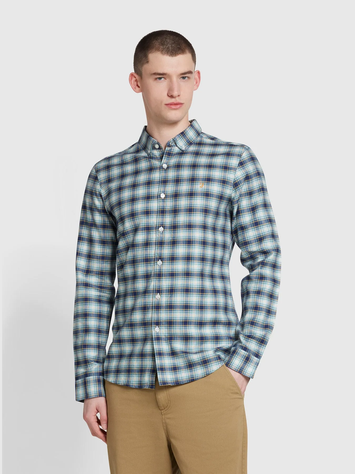 Fraser Slim Fit Check Long Sleeve Shirt In Brook Blue