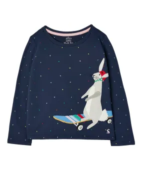 Girls Navy Long Sleeve Rabbit T-Shirt  | Joules