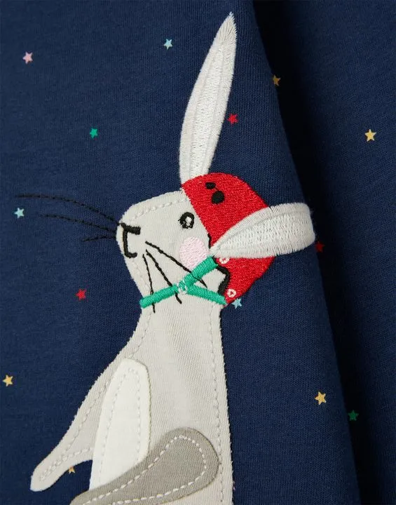 Girls Navy Long Sleeve Rabbit T-Shirt  | Joules