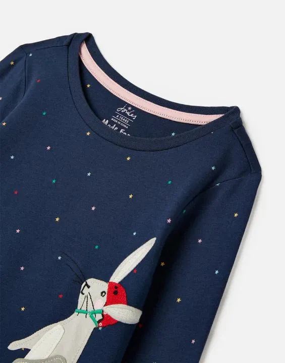 Girls Navy Long Sleeve Rabbit T-Shirt  | Joules