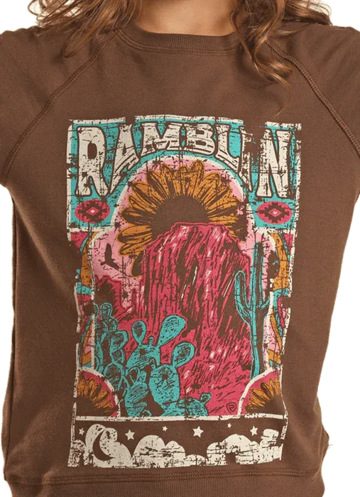 Girl's ROCK & ROLL COWGIRL RAMBLIN' JAVA GRAPHIC PULLOVER