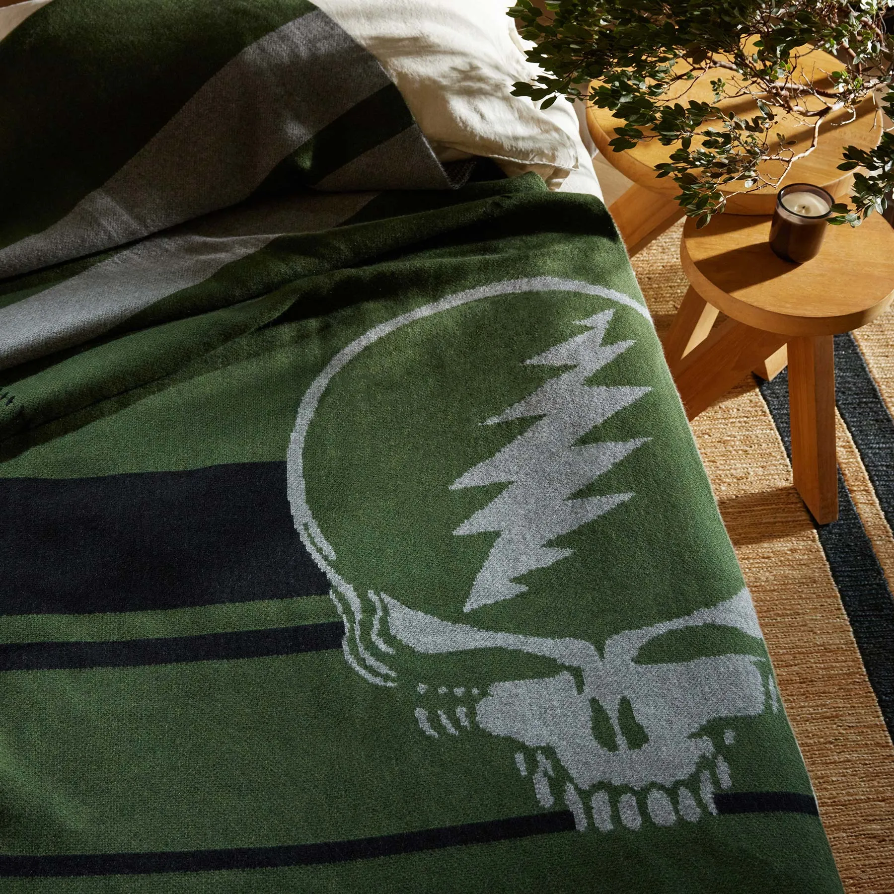 Grateful Dead Cashmere Blanket - Military Green/Grey Smoke/Black