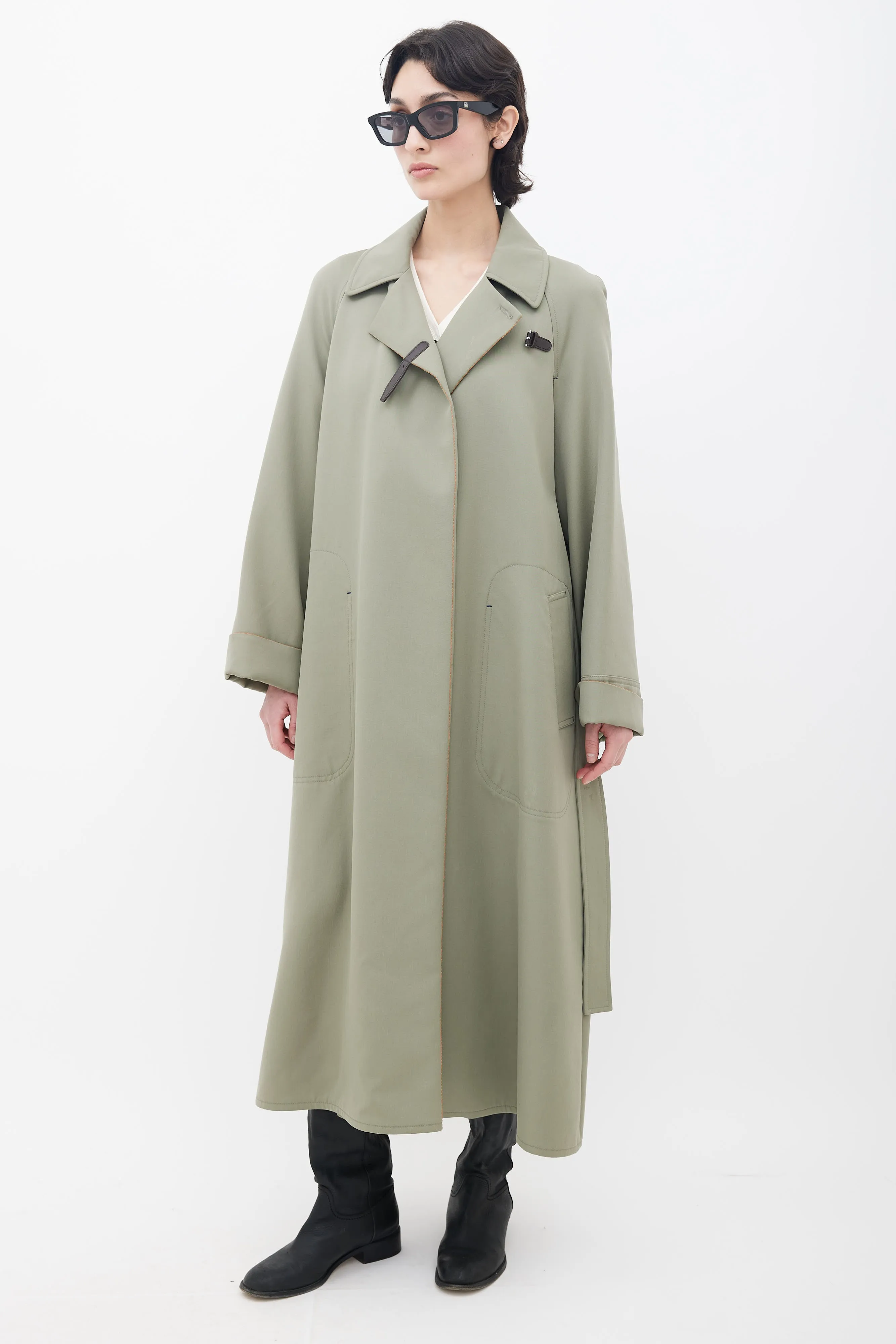 Green Belted Trench Coat