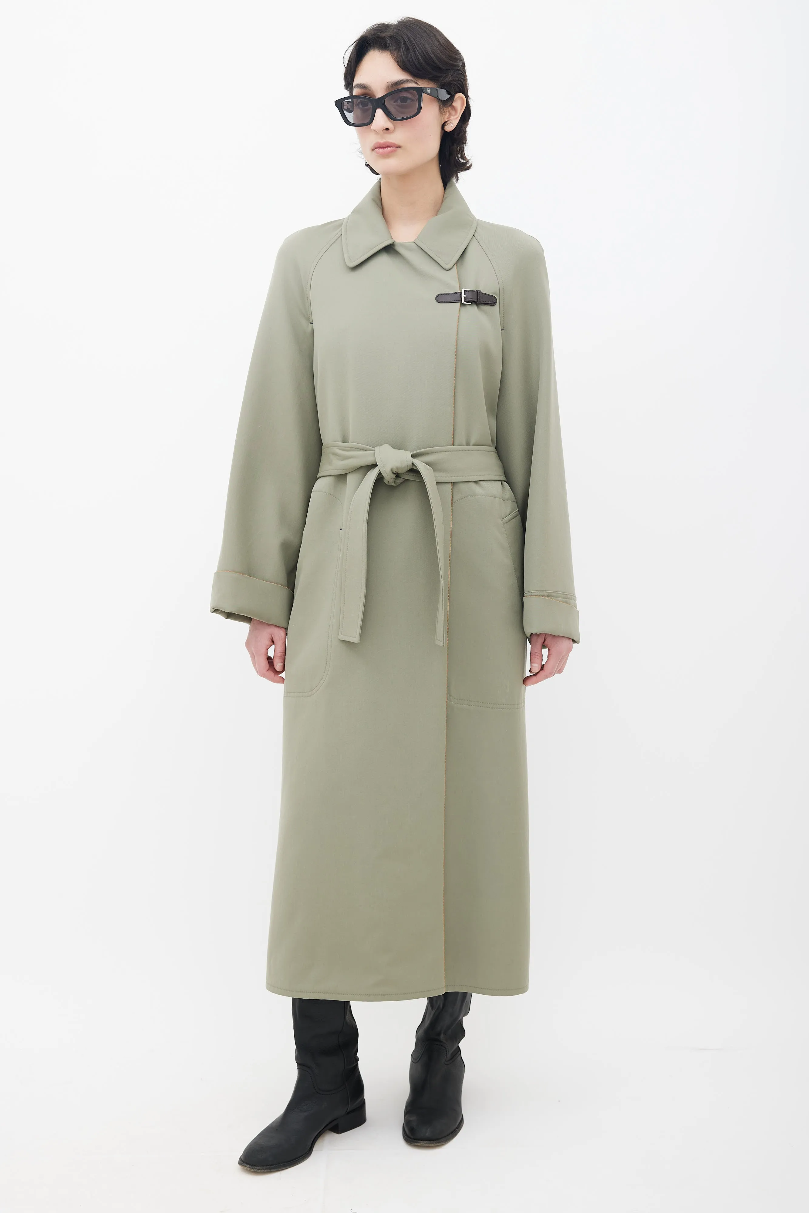 Green Belted Trench Coat