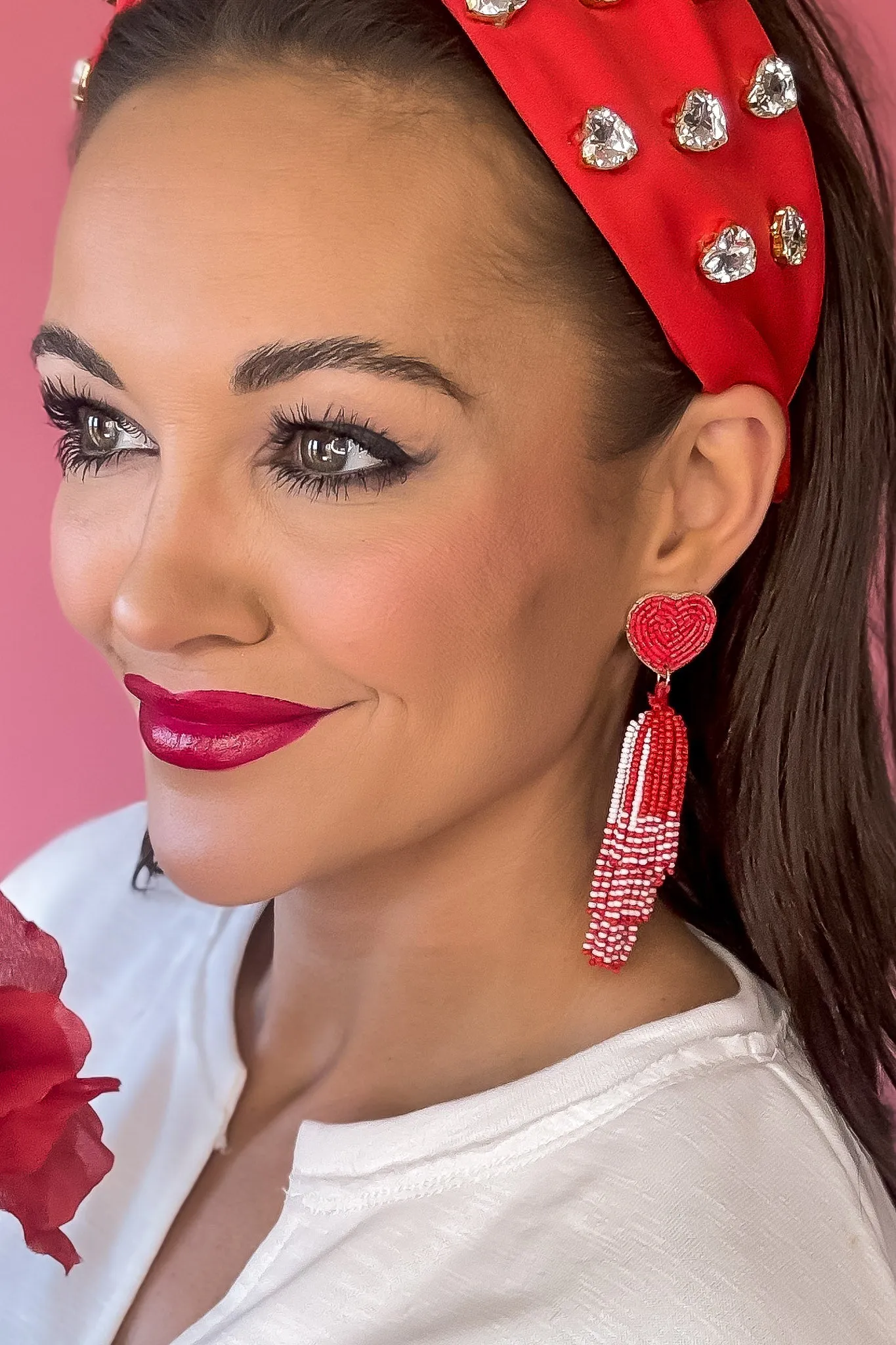 Heart Tassel Red Earrings