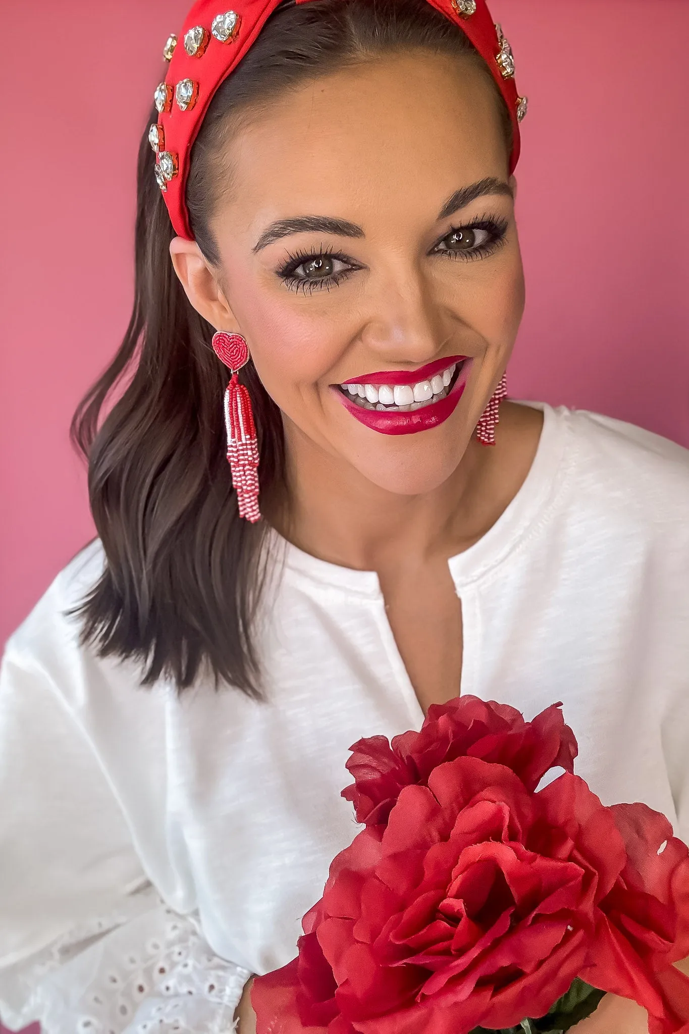 Heart Tassel Red Earrings