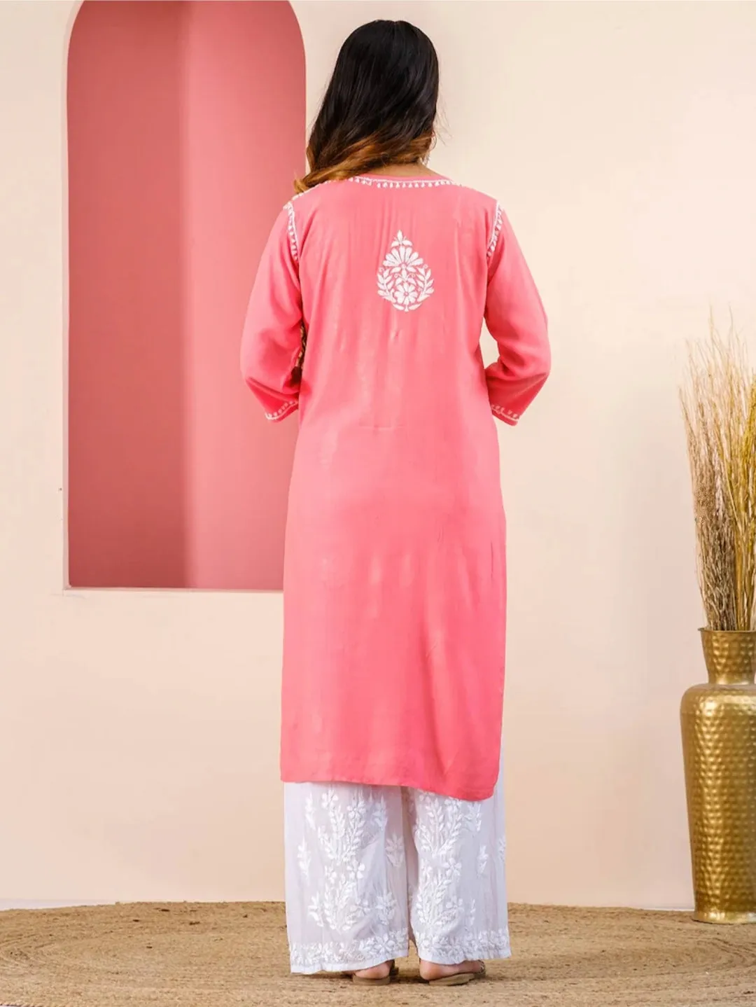 Heer Rayon Chikankari Straight Kurti