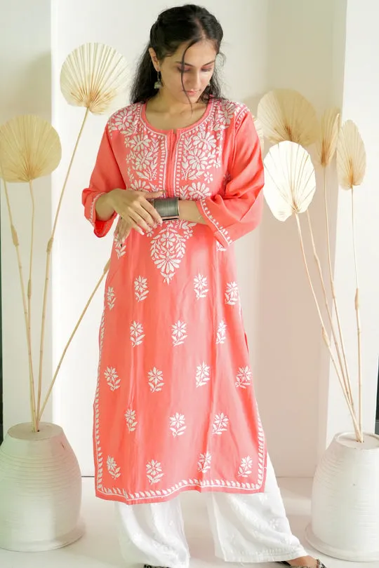 Heer Rayon Chikankari Straight Kurti