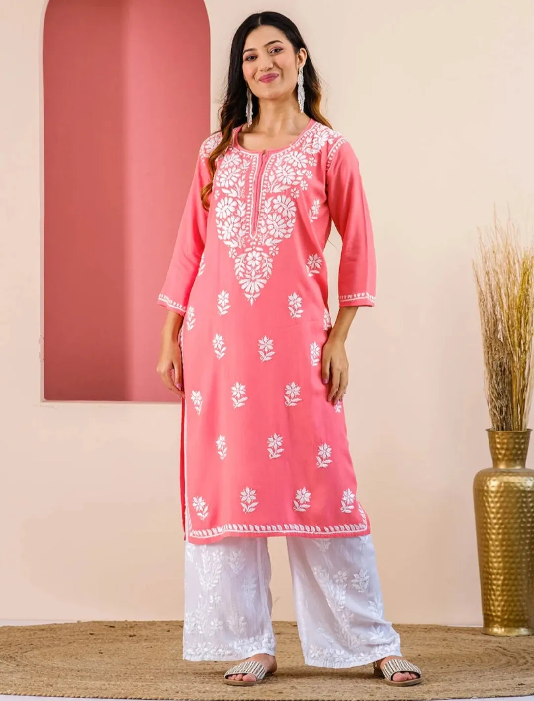 Heer Rayon Chikankari Straight Kurti