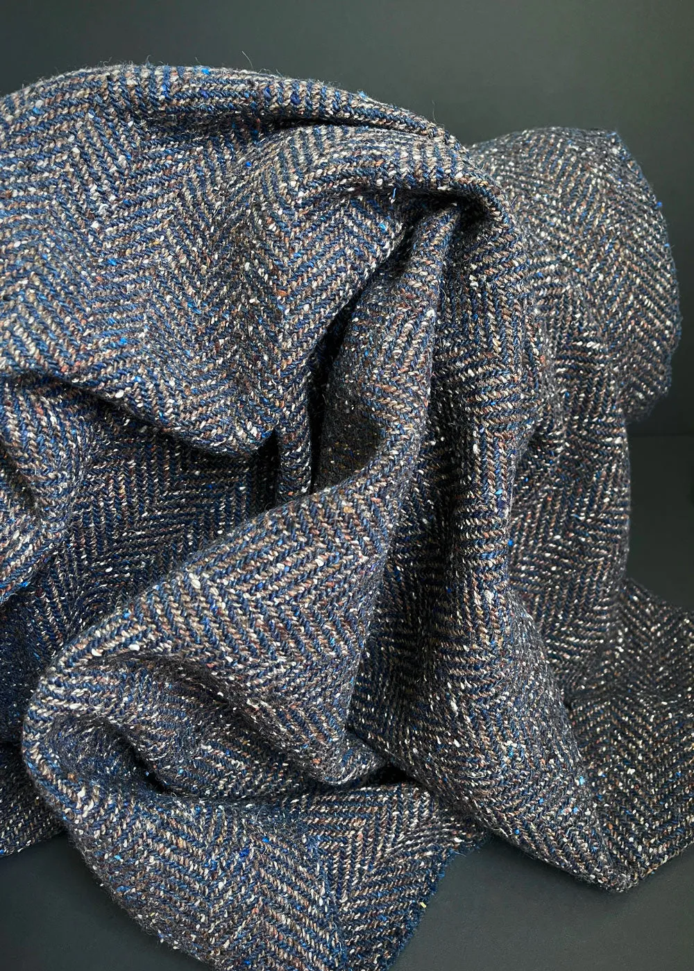 Herringbone Nep Navy Wool Coating