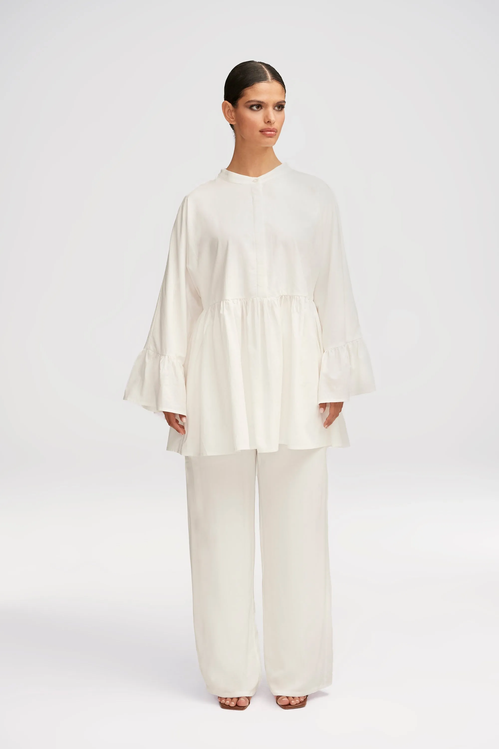 Iqra White Loose Button Down Tunic