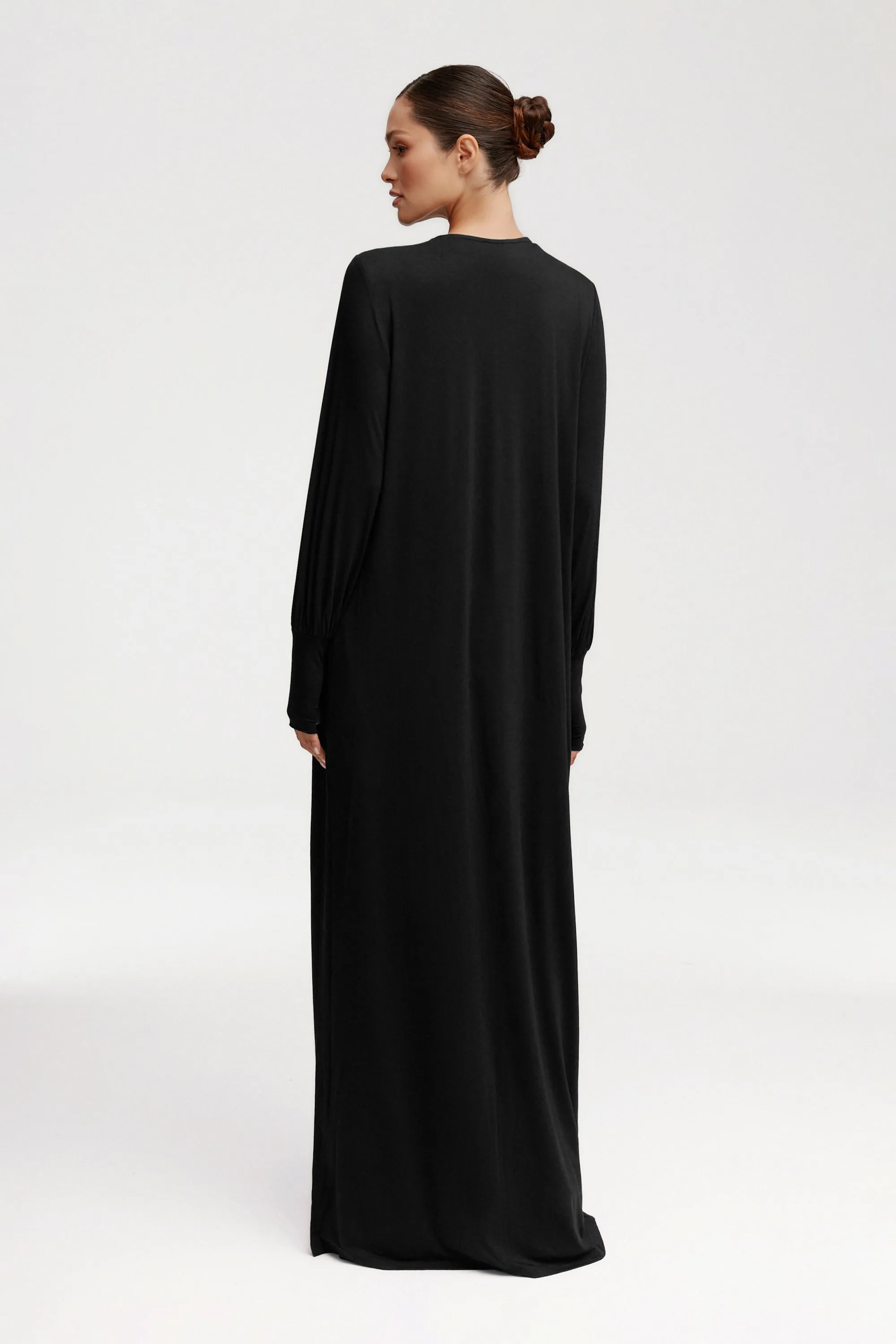 Jenin Jersey Open Abaya & Maxi Dress Set - Black