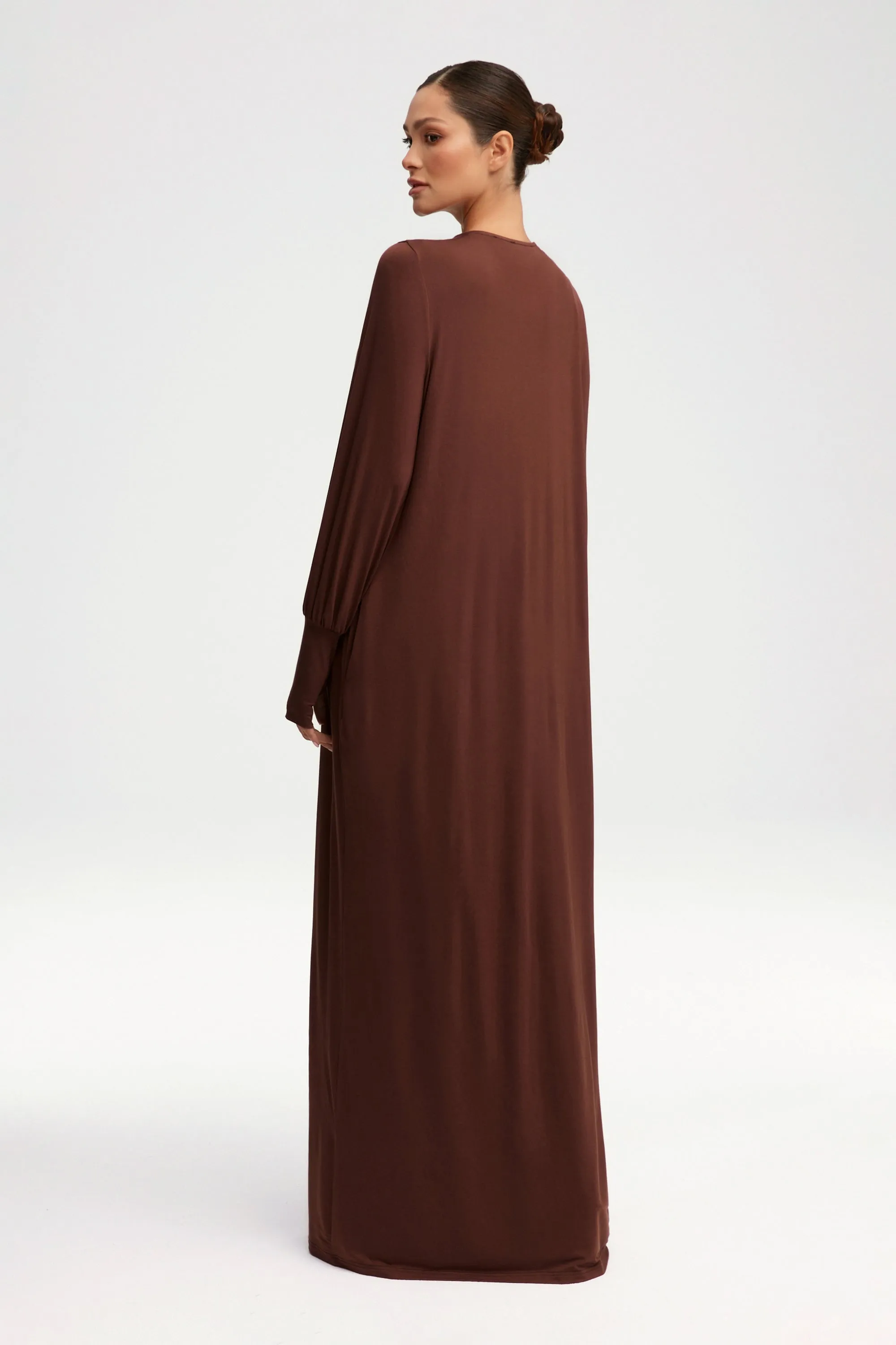 Jenin Jersey Open Abaya - Chocolate