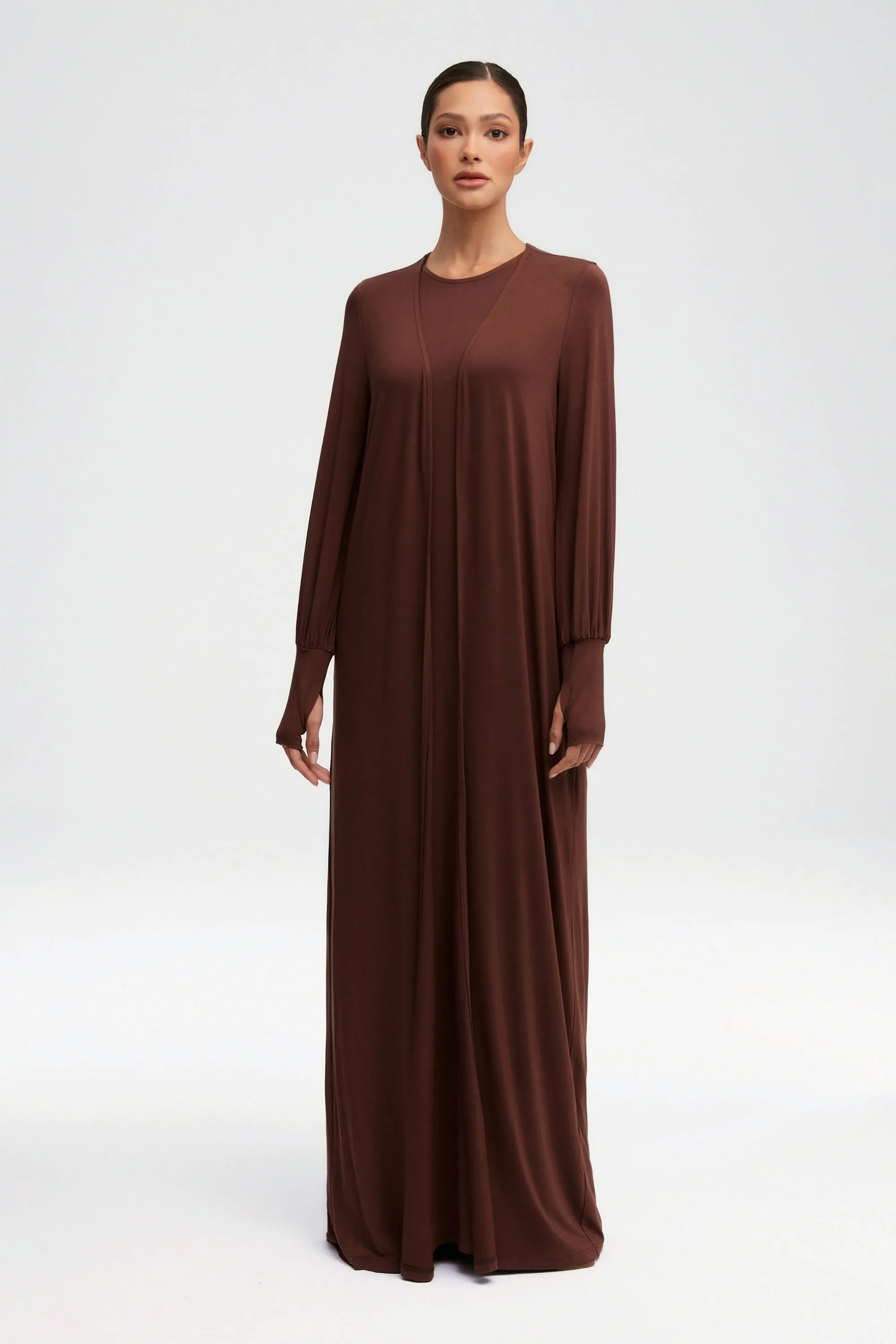 Jenin Jersey Open Abaya - Chocolate