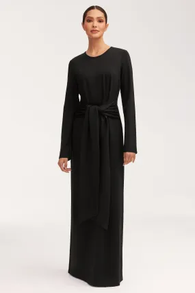 Jersey Tie Front Maxi Dress - Black