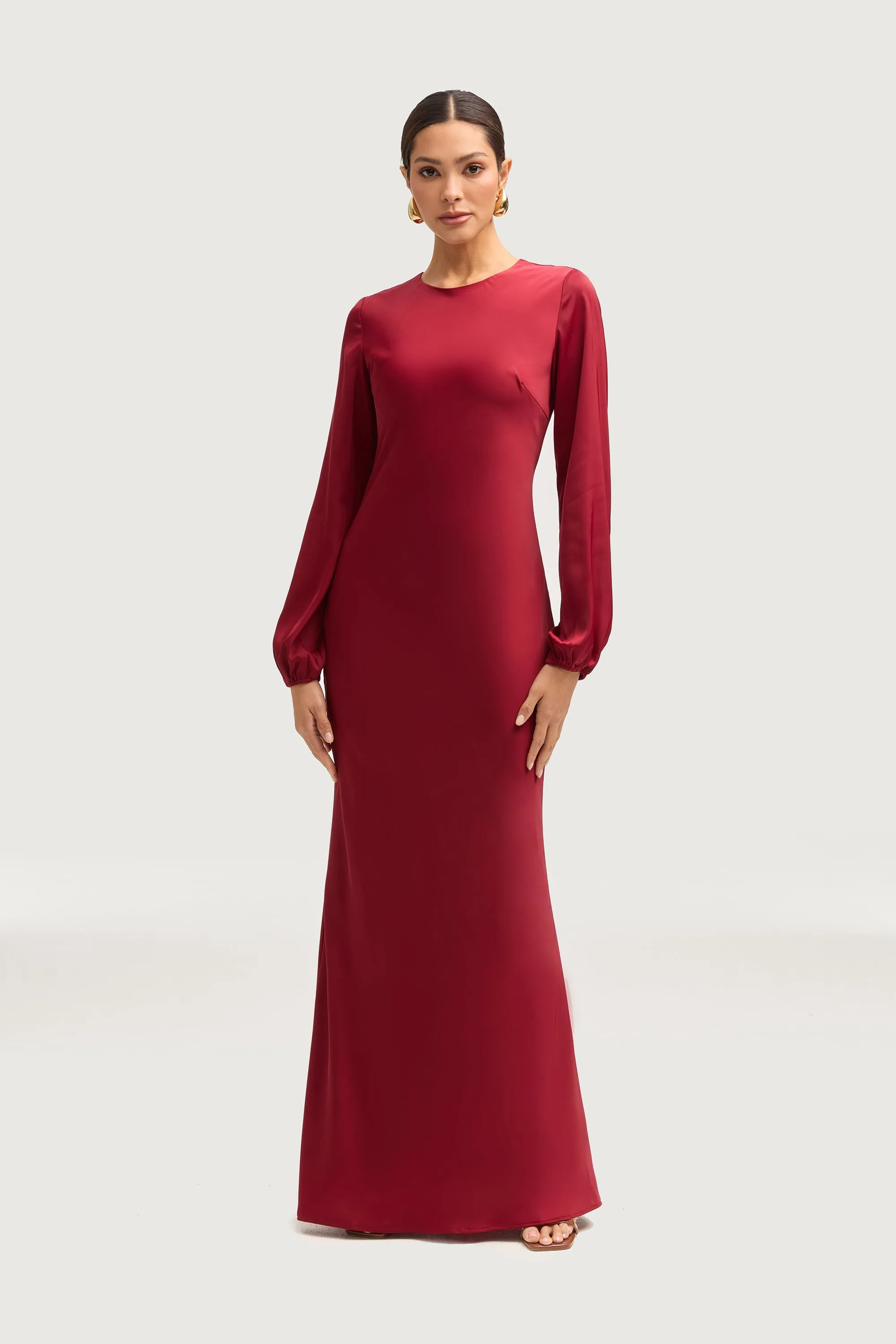 Kamila Satin Maxi Dress - Maroon