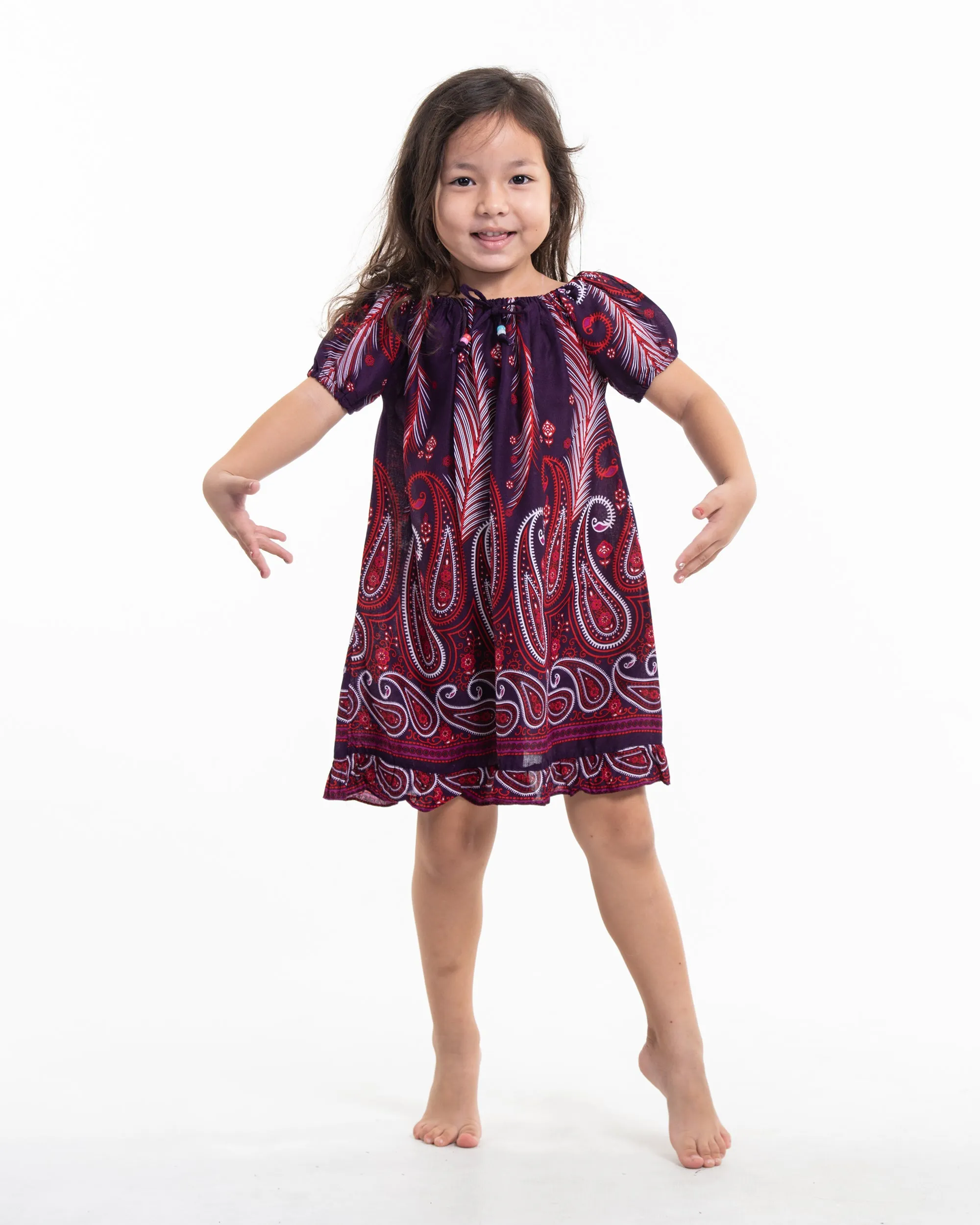 Kids Paisley Feathers Dress in Purple