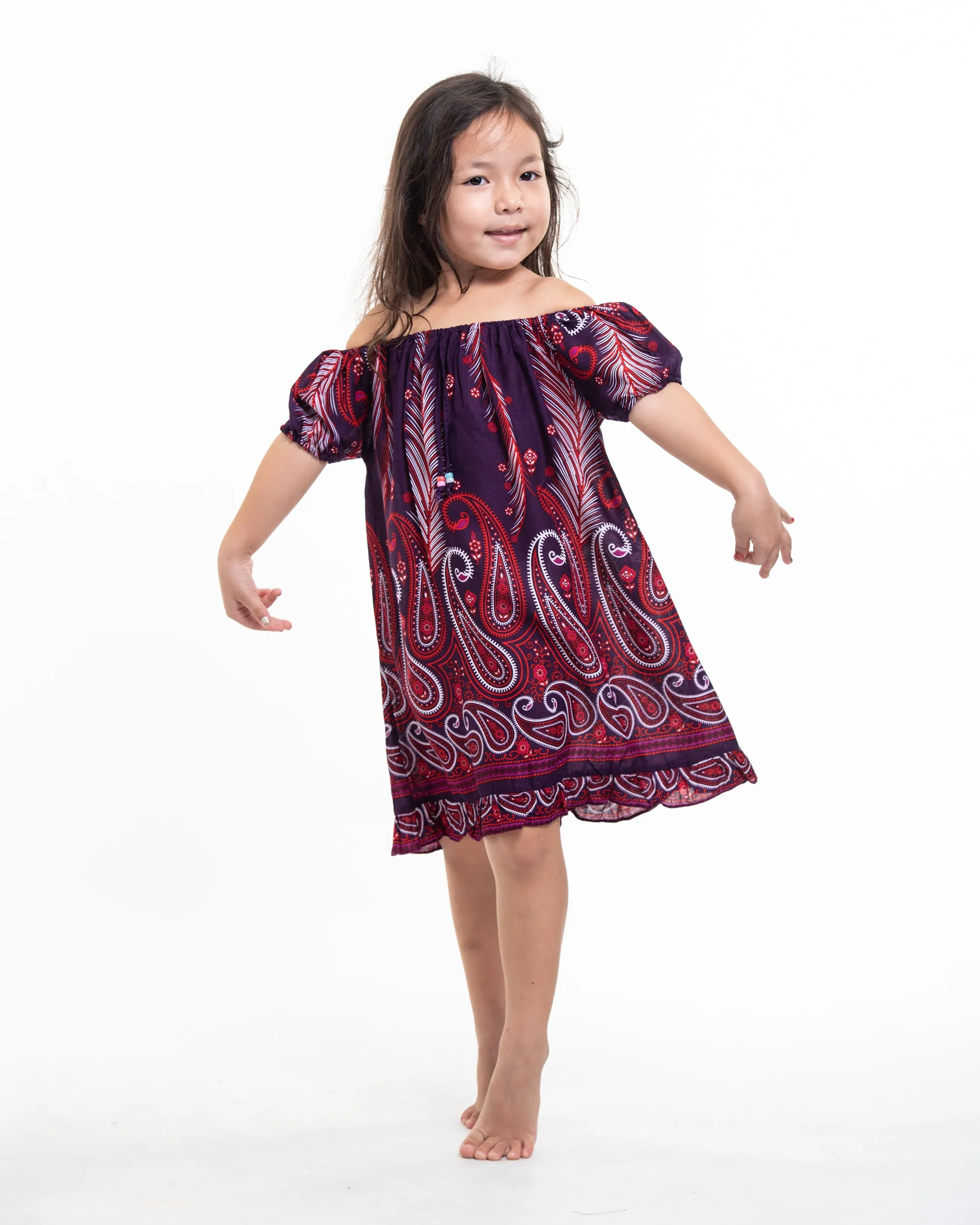 Kids Paisley Feathers Dress in Purple