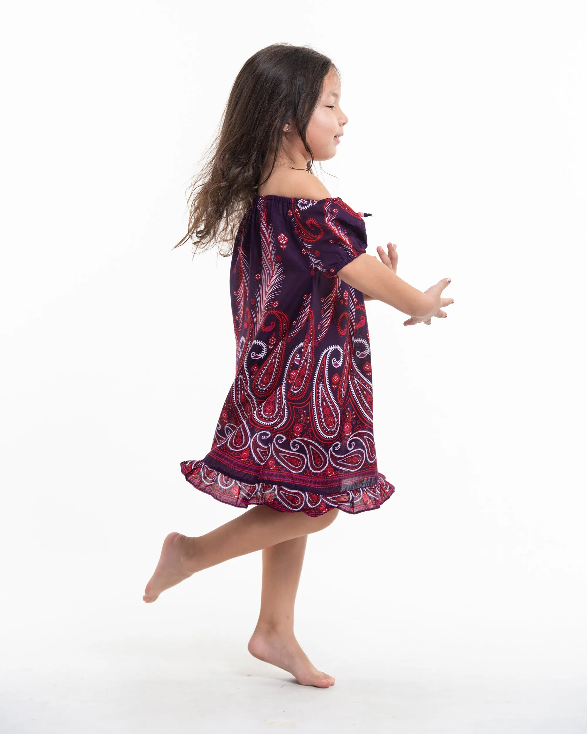 Kids Paisley Feathers Dress in Purple