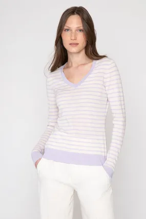 Kinross Cashmere Fitted Stripe Vee