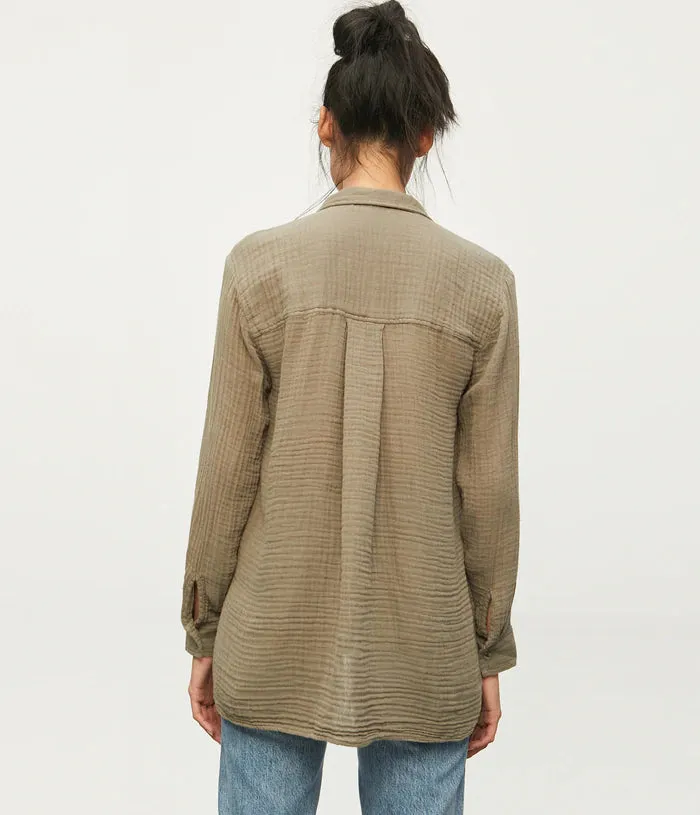 Leo Gauze Button Down - Olive