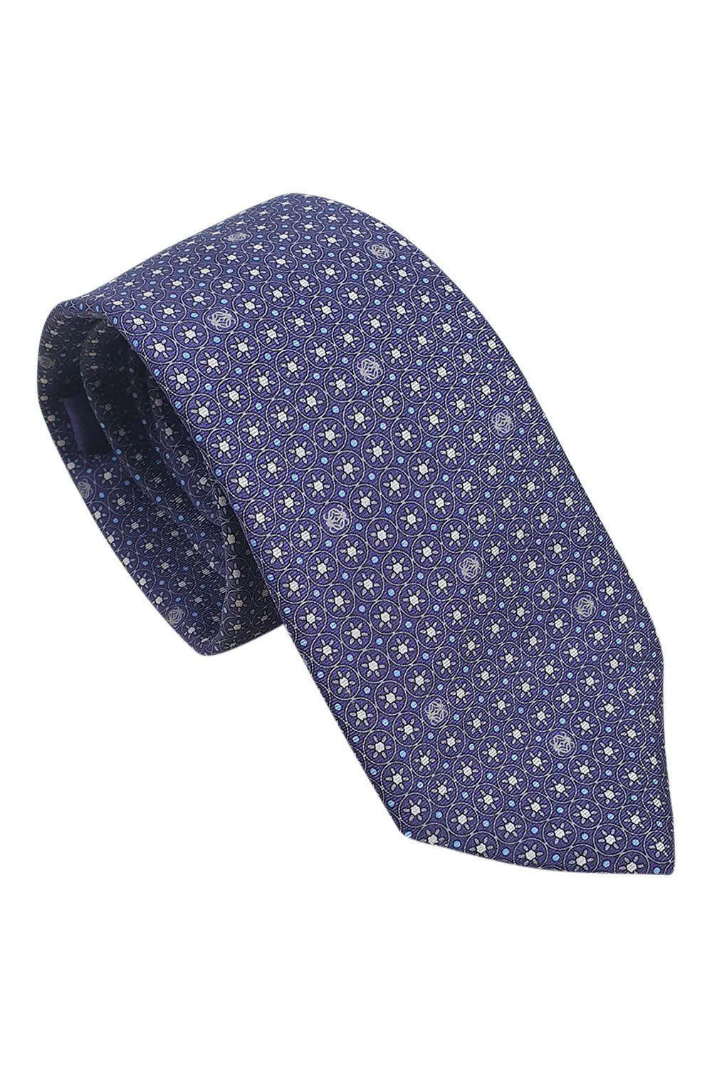 LOEWE 100% Silk Purple Tie Geometric Circle Repeat (60" L | 3.4" W)