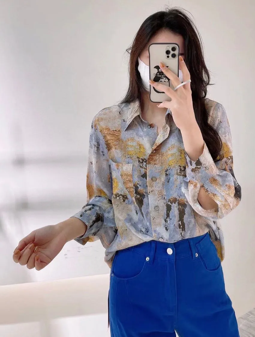 Long Sleeve Button Down Silk Shirt