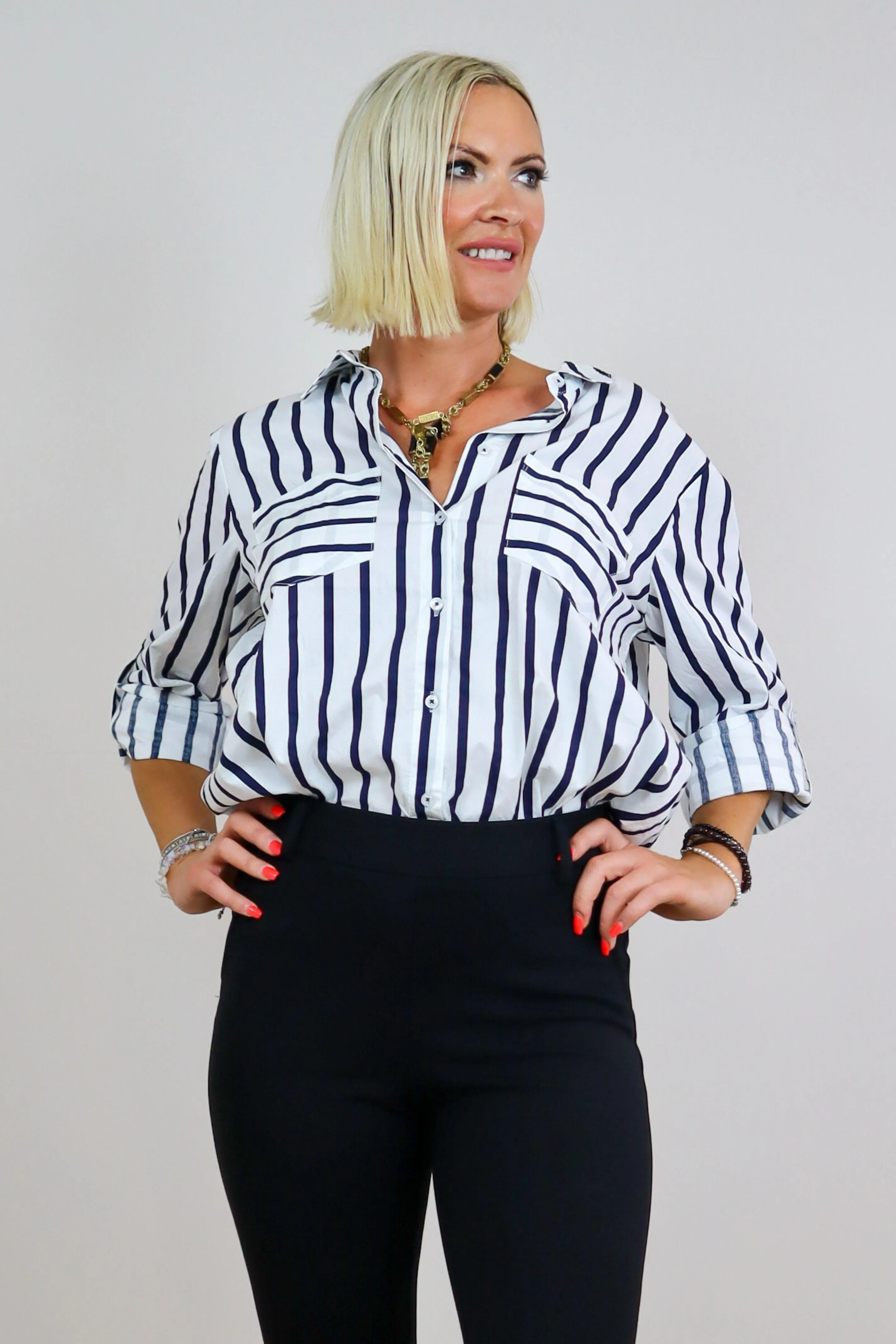 Long Sleeve Stripe Shirt - Navy