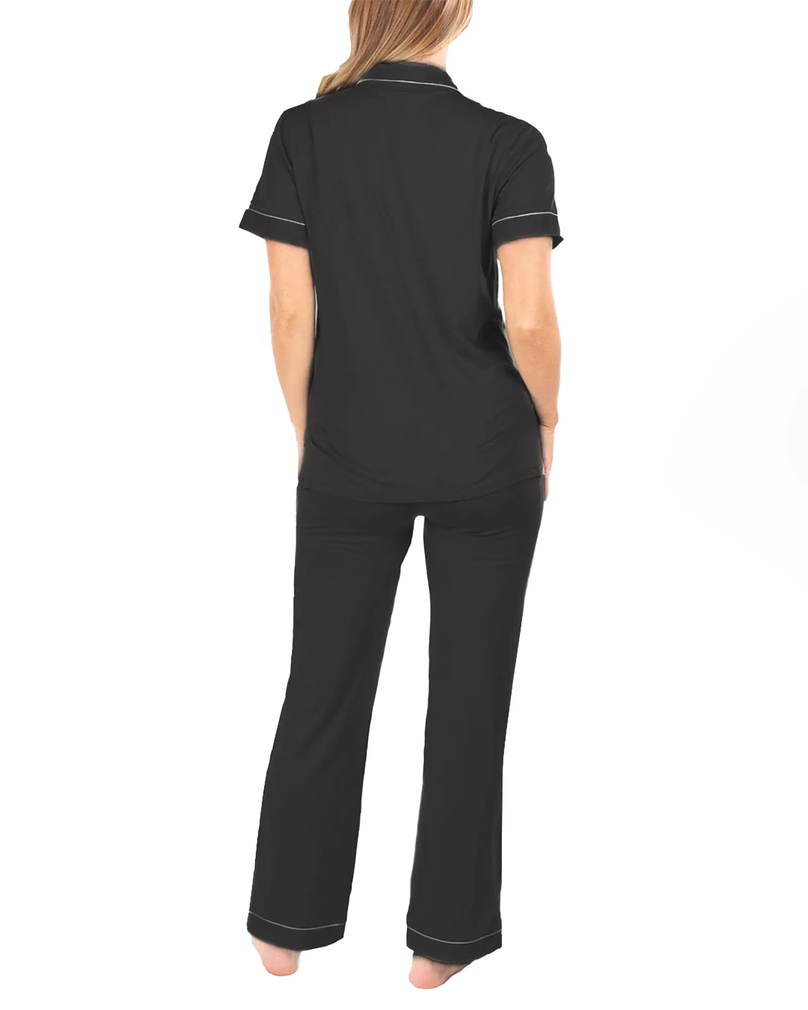 Maternity and Nursing short Sleeve Pyjama Set in Black Bamboo