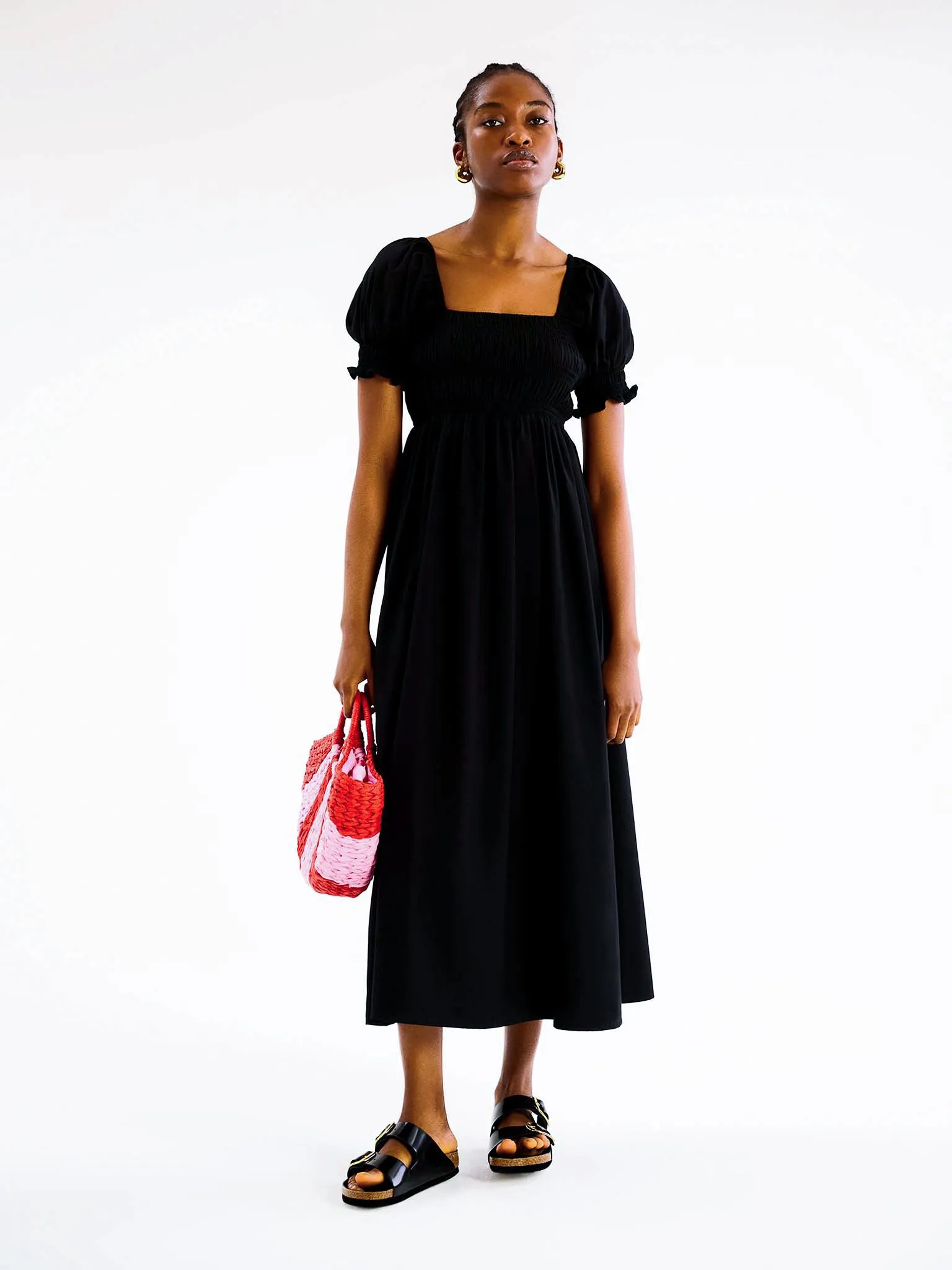 Megan Shirred Dress in Black