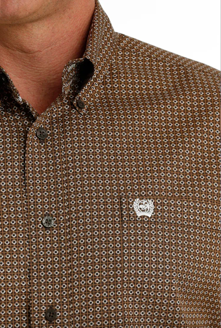 Men's Cinch Brown Geometric Print Button Down Long Sleeve Shirt