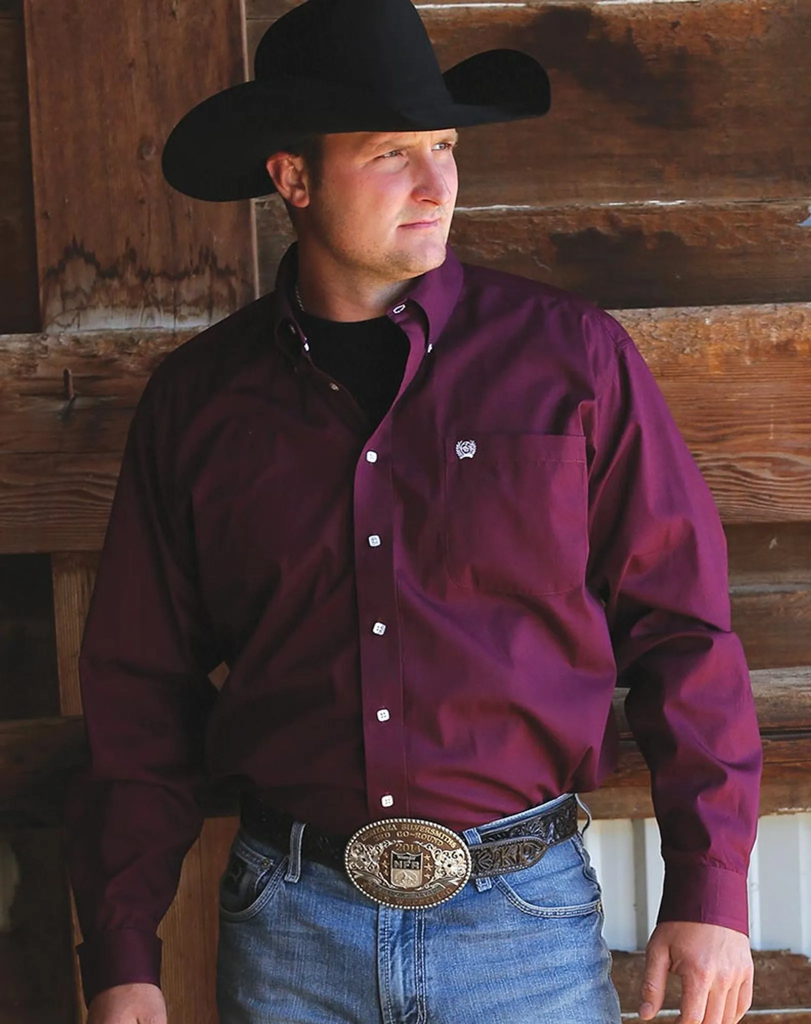 Men's Cinch SOLID BURGUNDY BUTTON-DOWN WESTERN SHIRT - BURGUNDY