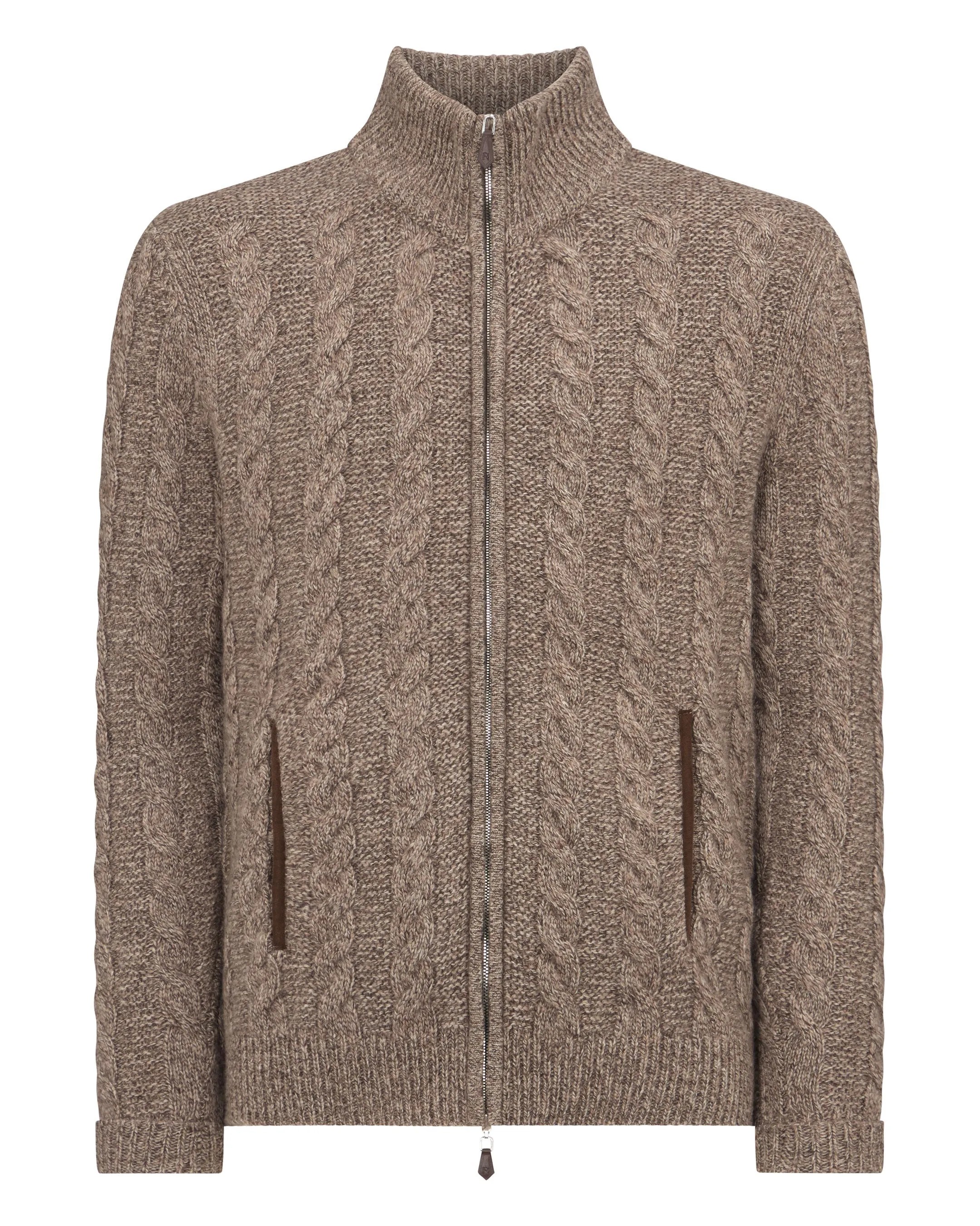 Men's Richmond Cable Cashmere Cardigan Heather Hazel Brown