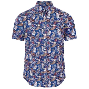 Merc London Leighton Vintage Paisley Shirt Blue