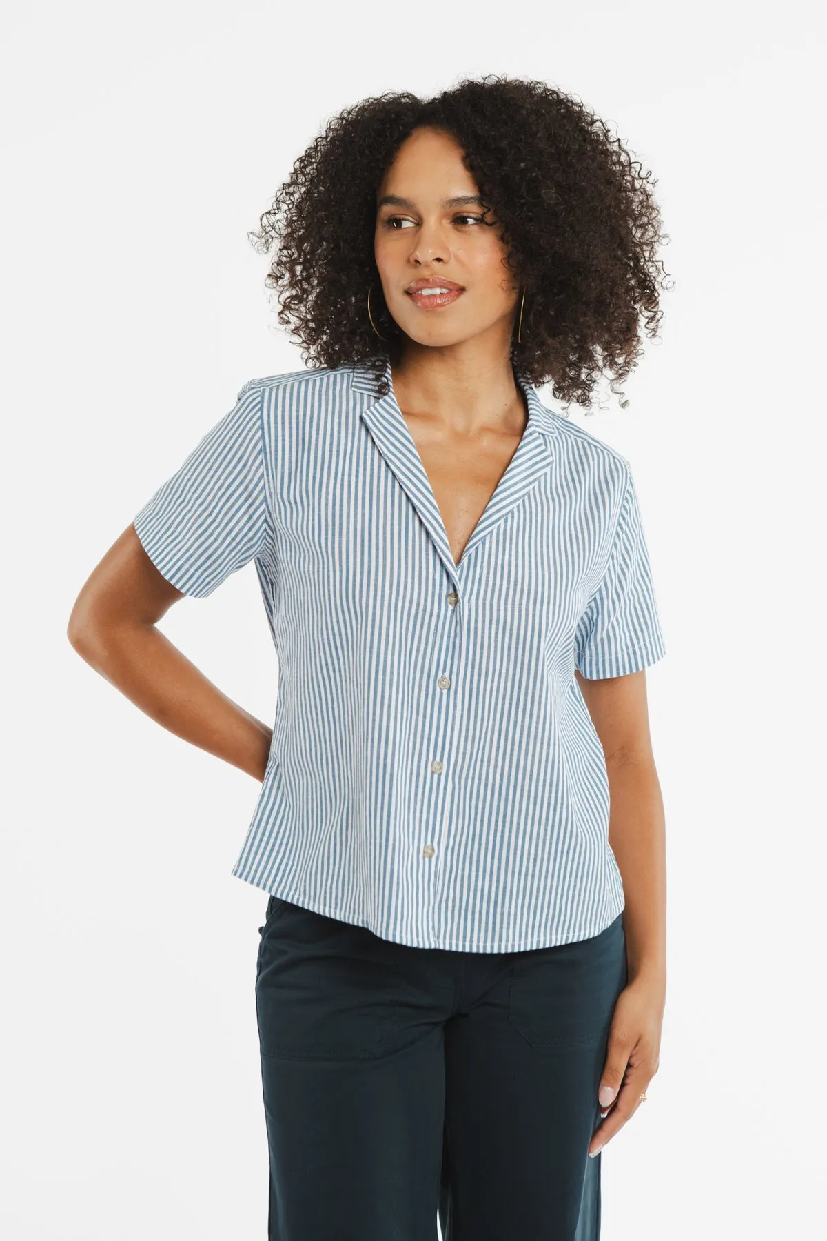 Mila Cropped Shirt / Blue Stripe