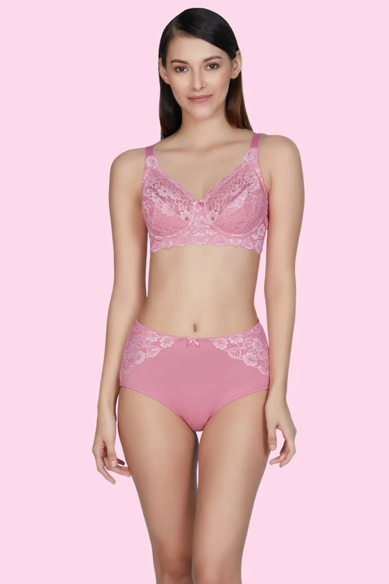 Non-Padded Non-Wired Full Cover Cotton Lace Support Bra - Wild Rose