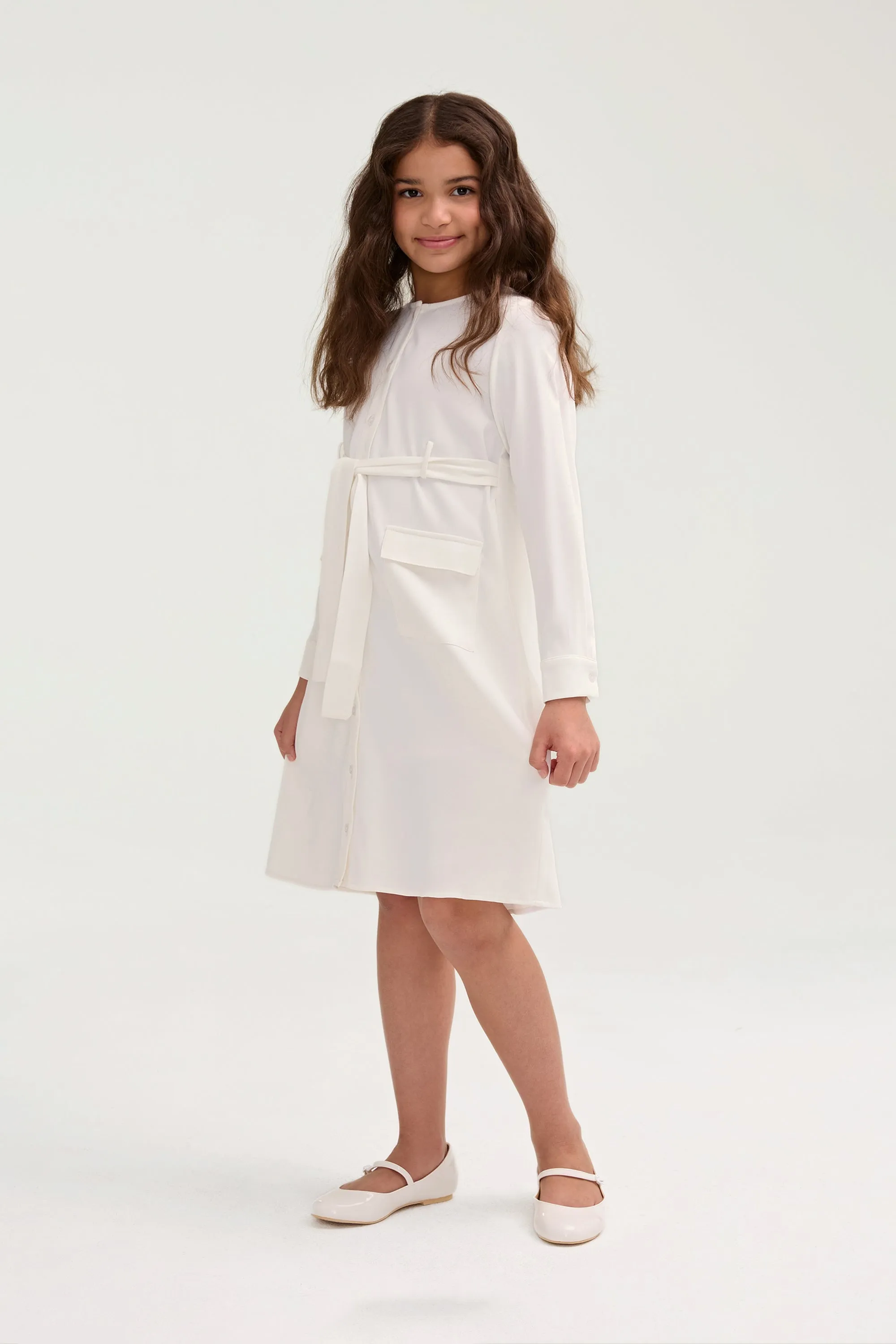 Olivia Button Down Utility Dress - White (Girls)