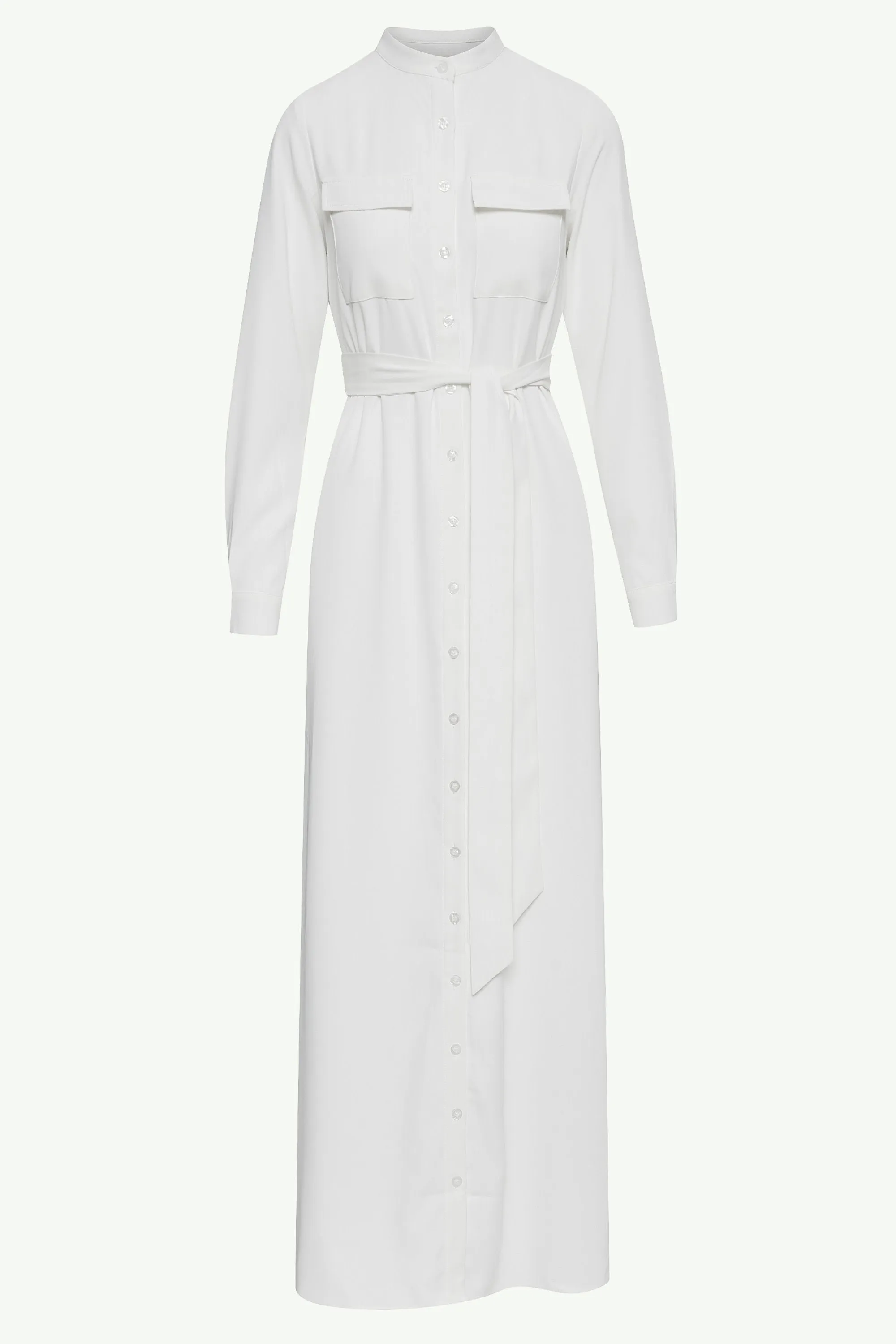 Olivia Button Down Utility Maxi Dress - White