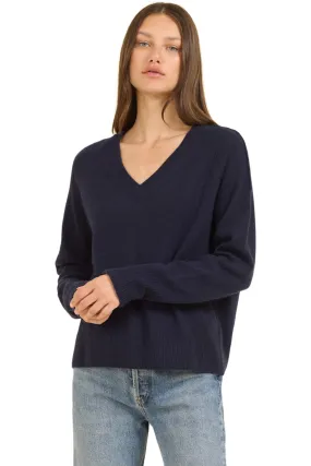 One Grey Day Sloane V-neck Sweater in Navy