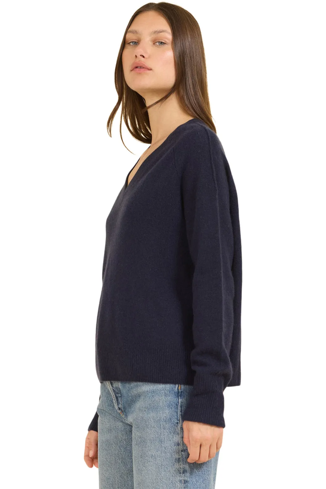 One Grey Day Sloane V-neck Sweater in Navy